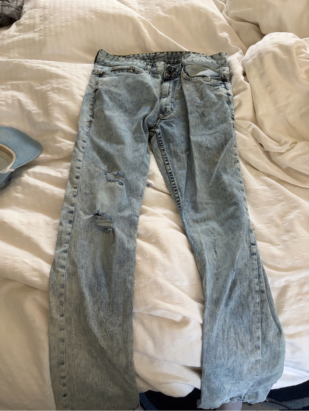 Calvin Klein Light Blue Distressed Skinny Jeans